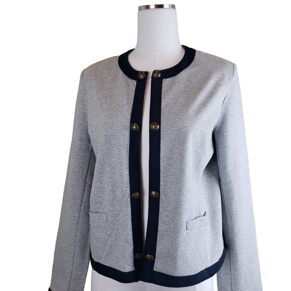 Tommy Hilfiger NEW Women Gray Heather Contrast Trim Open Front Jacket M - Picture 4 of 12